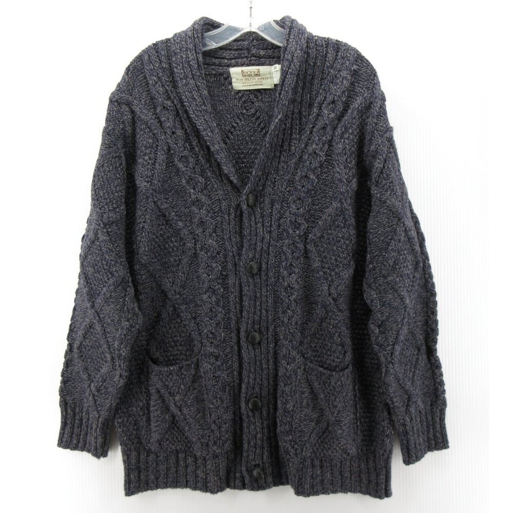 Aran Sweater Market Medium Merino Wool Cardigan Shawl Fisherman Cable